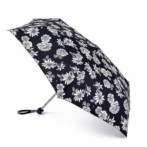 Парасолька жіноча Fulton L340 Miniflat-2 Black and White Floral Черно-белые цветы (L340-037744) L340-037744 фото