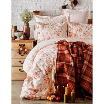 Набор постельное белье с пледом Karaca Home Arlo orange 2018-2 оранжевый евро