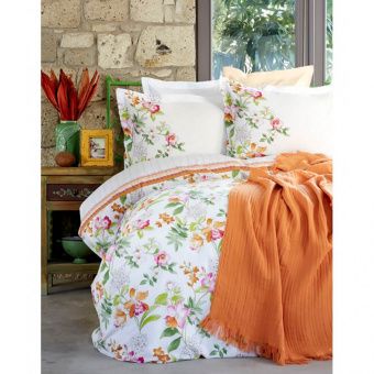 Набор постельное белье с покрывалом пике Karaca Home Paradise 2017-2 orange jacquard евро